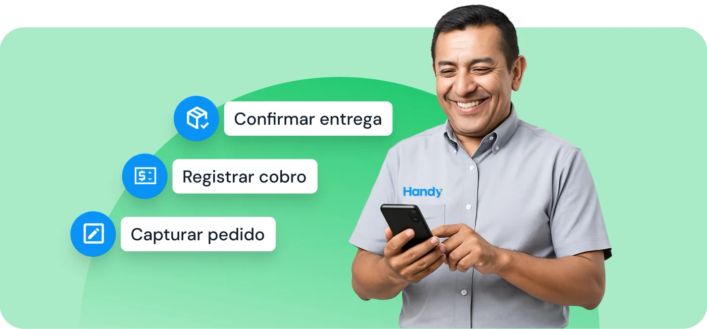 Vendedor utilizando la App Handy