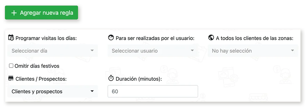 Programación de visitas mediante reglas.