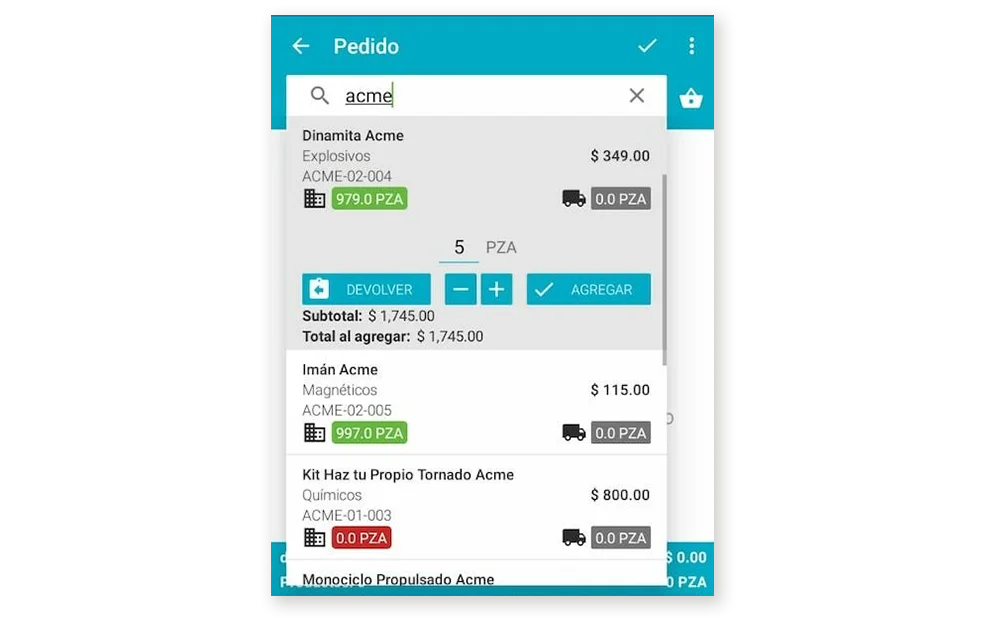 Pedidos desde app móvil.